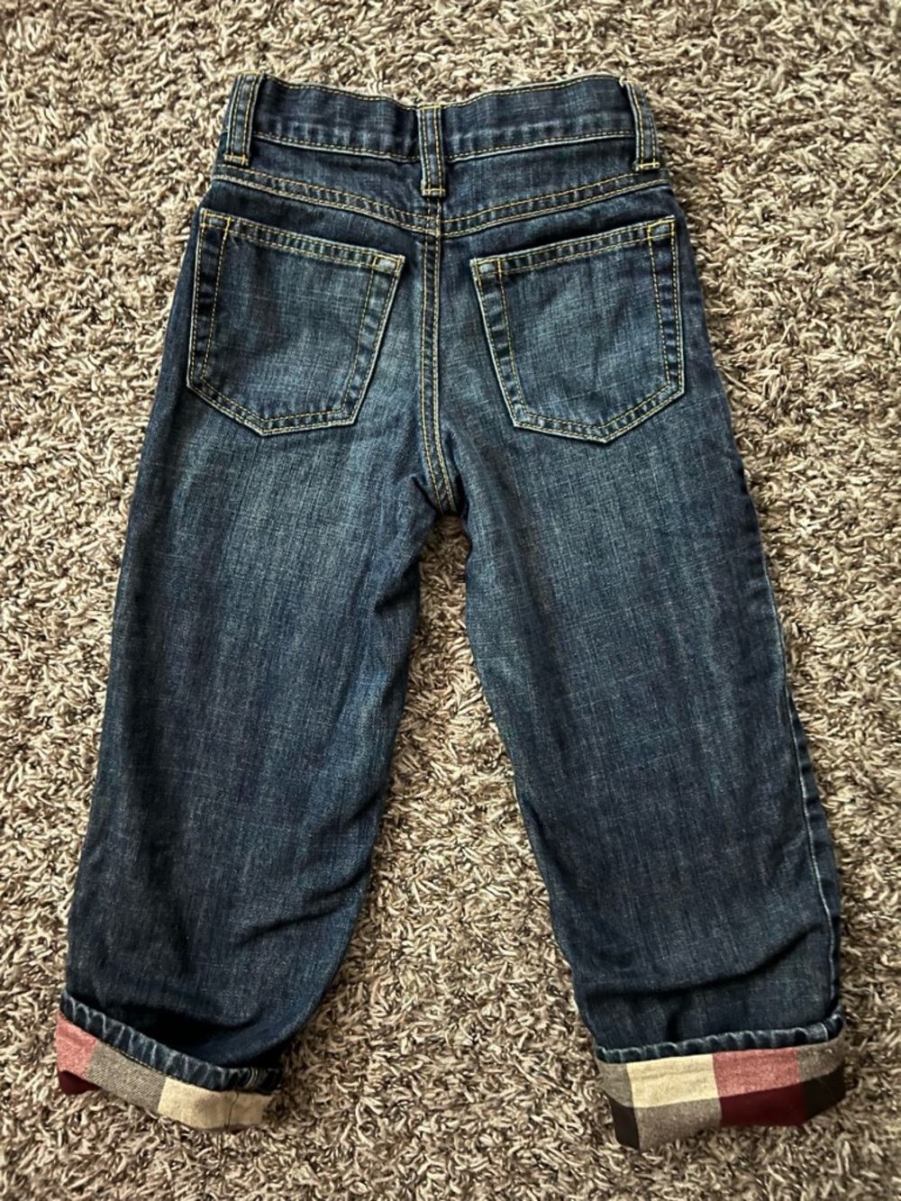 Gymboree Dark Blue Denim Jeans with Plaid Cuffs - Picture 2 of 3
